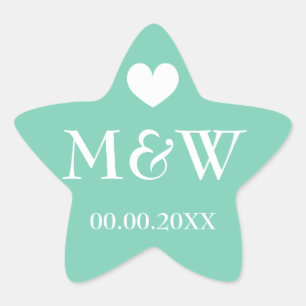 Mint star fish monogram wedding favour stickers