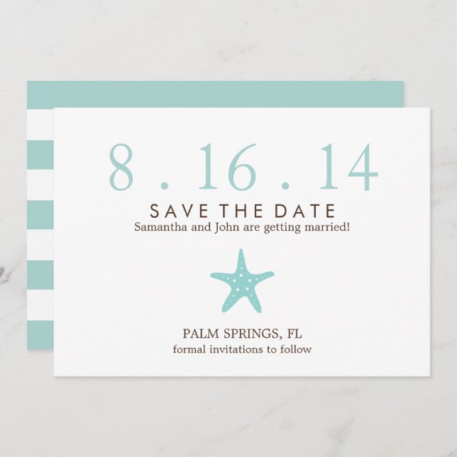 Mint Starfish Wedding Save the Date Invitation (Front/Back)