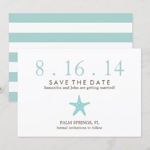 Mint Starfish Wedding Save the Date Invitation