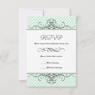Mint Stripe Formal Vintage Flourish - RSVP Card