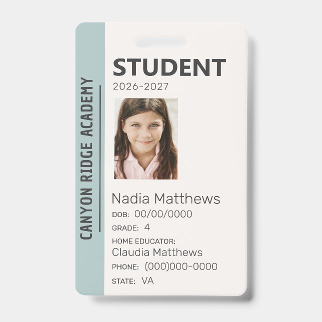 Mint Stripe Homeschool Student ID Badge (Front)