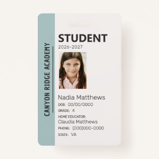 Mint Stripe Homeschool Student ID Badge