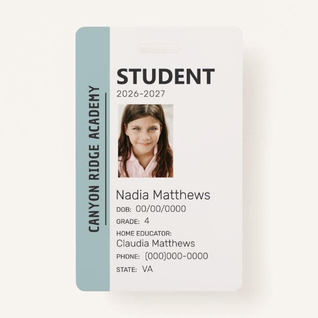 Mint Stripe Homeschool Student ID Badge (Devant)