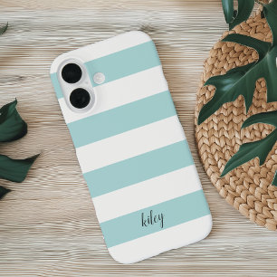 Mint Stripe Personalized iPhone 16 Case