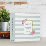 Mint Stripe Personalized Homeschool Portfolio Binder<br><div class="desc">Organize your homeschool materials in this beautifully designed binder with custom text. Chic and modern floral home school portfolio binder features a wide pastel mint green and white striped background with sprays of bright watercolor tropical flowers accenting your name, binder contents, and academic year, framed by a thin faux gold...</div>