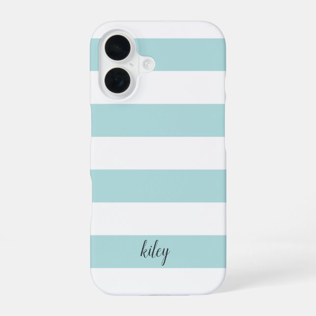 Mint Stripe Personalized iPhone 16 Case (Back)