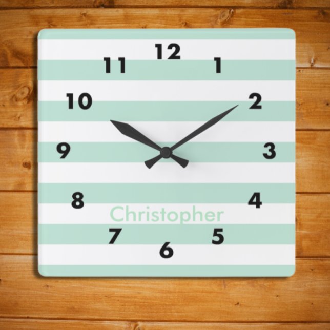 Mint stripe square wall clock (Creator Uploaded)