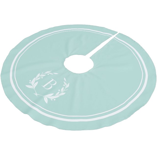 Mint Stripes and Wreath Monogram Tree Skirt (Angled)