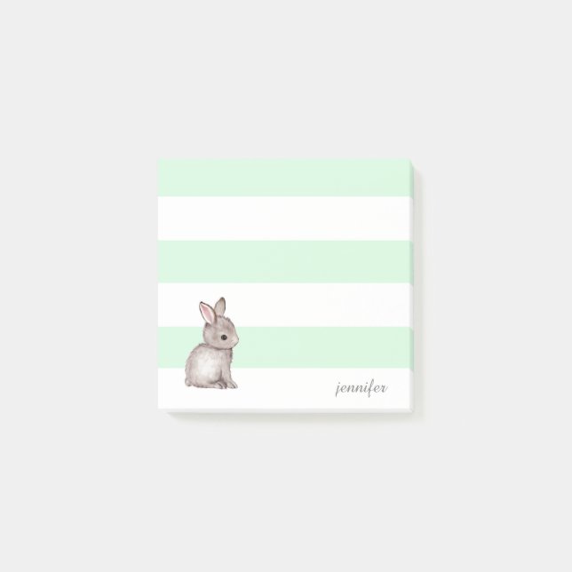 Mint Stripes Bunny Post-it® Notes (Front)