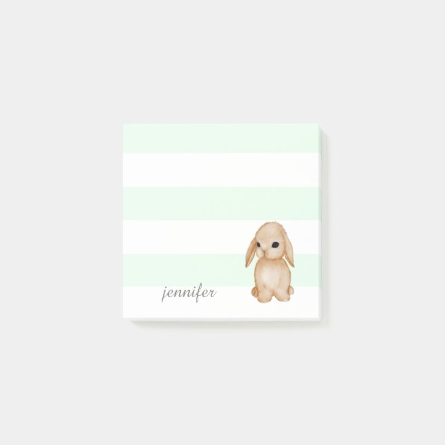 Mint Stripes Bunny Post-it® Notes (Front)
