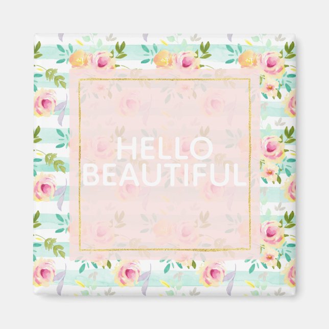 Mint Stripes Floral Chic Magnet (Front)