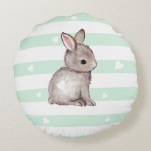 Mint stripes heart grey bunny pillow