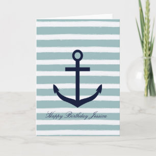 Mint Stripes Nautical Anchor Card
