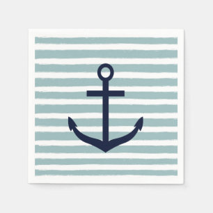 Mint Stripes Nautical Anchor Napkin