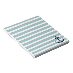 Mint Stripes Nautical Anchor Notepad