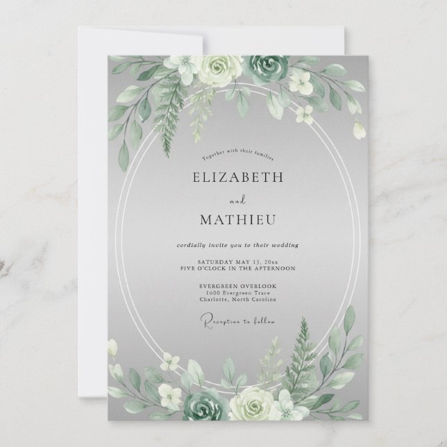 Mint Succulent Foliage Eucalyptus Wedding Invitation (Front)