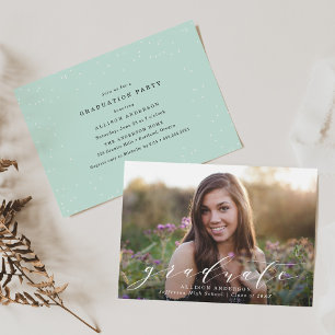 Mint Sweet Script Photo Graduation Invitation