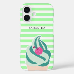 Mint Swirl Ice Cream Striped Personalised iPhone 16 Case