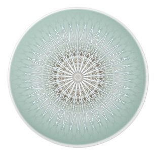 Mint Taupe Modern Geometric Mandala Ceramic Knob