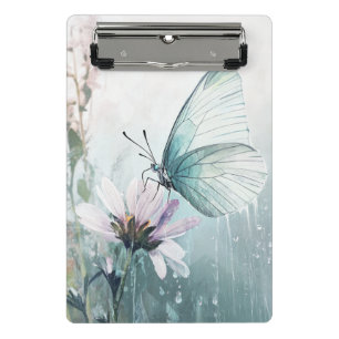Mint Teal Butterfly Soft Pastel Floral Mini Clipboard