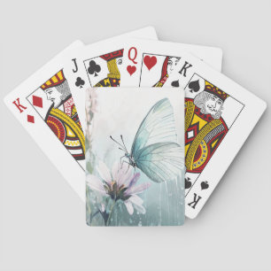 Mint Teal Butterfly Soft Pastel Floral Playing Cards
