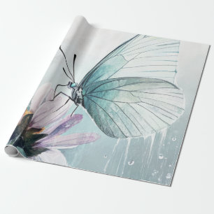 Mint Teal Butterfly Soft Pastel Floral Wrapping Paper