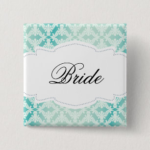 Mint & Teal Damask Bride 2 Inch Square Button