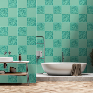 Mint teal flora tiled  wallpaper
