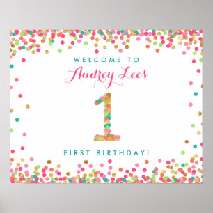 Mint Teal Gold 1 Year Old Birthday Party Welcome Poster