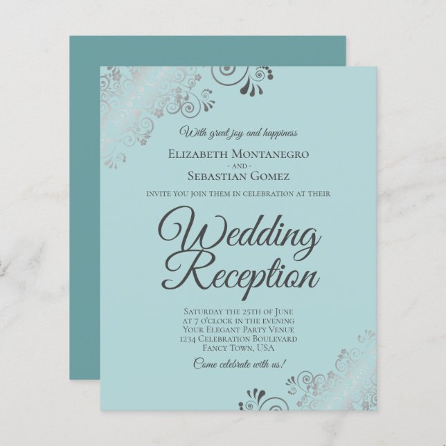 Mint & Teal Lacy BUDGET Wedding Reception Invite (Front/Back)