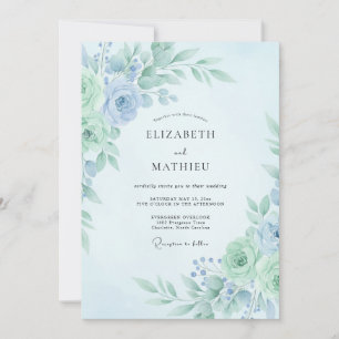 Mint Teal Refreshing Botanical Wedding Invitation