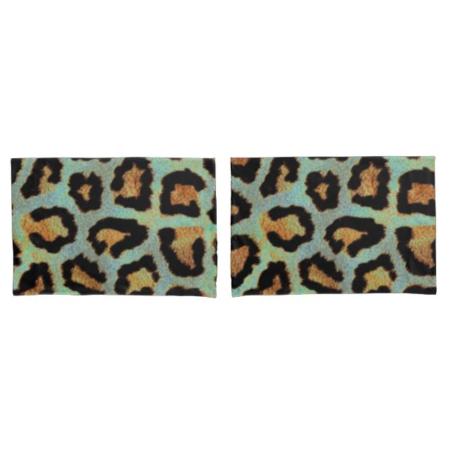 Mint Tease me teal  Leopard print pillow cases (Front-Set)