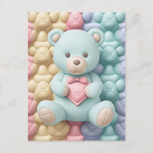 Mint Teddy Bear with Pink Heart and Bow Postcard