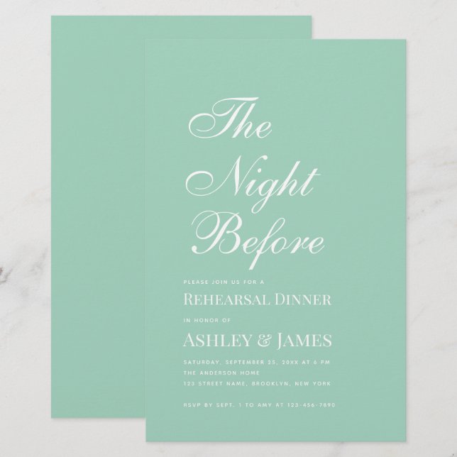 Mint The Night Before Rehearsal Dinner Invitation (Front/Back)