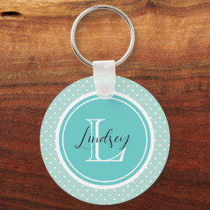Mint Tiny Polka Dots with Custom Monogram Keychain