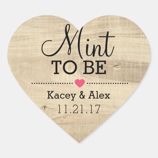 Mint To Be Stickers Wood Heart Wedding Favours (Front)