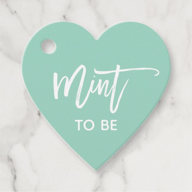 Mint to Be with White Brush Script Wedding Favour Tags (Front)