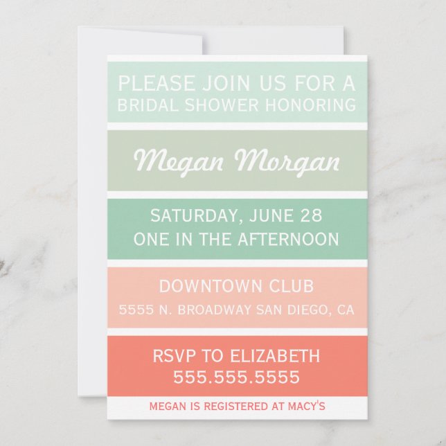 Mint to Coral Bridal Shower Invitation (Front)