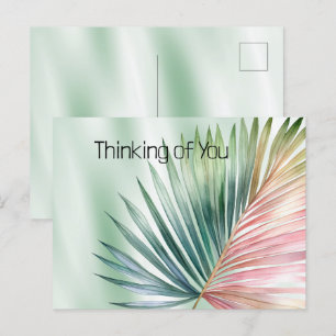 Mint Tropical Pink Green Leaf Postcard