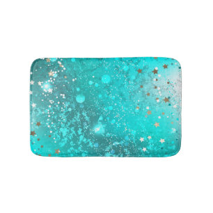 Mint Turquoise Foil Background Bath Mat