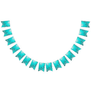 Mint Turquoise Foil Background Bunting Flags