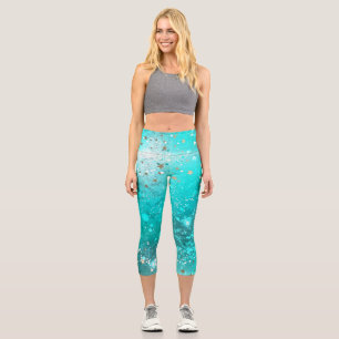 Mint Turquoise Foil Background Capri Leggings