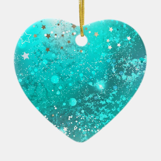 Mint Turquoise Foil Background Ceramic Ornament (Front)