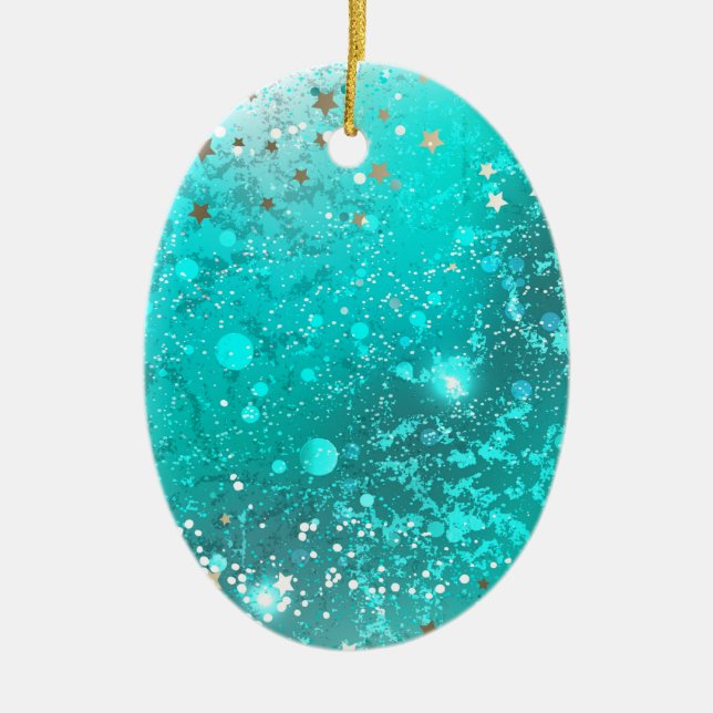Mint Turquoise Foil Background Ceramic Ornament (Front)