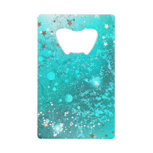 Mint Turquoise Foil Background Credit Card Bottle Opener