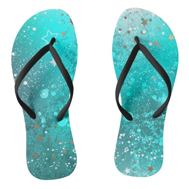 Mint Turquoise Foil Background Flip Flops (Footbed)