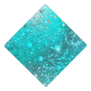 Mint Turquoise Foil Background Graduation Cap Topper
