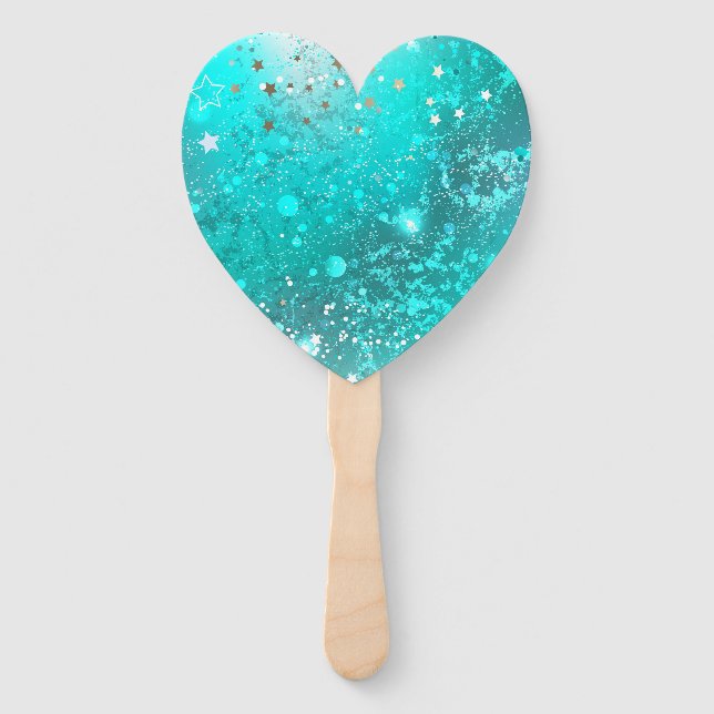 Mint Turquoise Foil Background Hand Fan (Front)