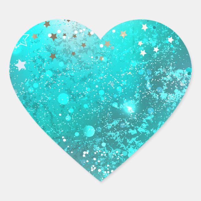 Mint Turquoise Foil Background Heart Sticker (Front)