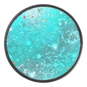 Mint Turquoise Foil Background Hockey Puck